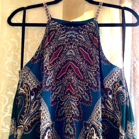 FESTIVAL NIGHT RIDER BOHO KERCHIEF HEM DRESS - TRUE TEAL/TAN 8 NWT - Picture 15 of 16
